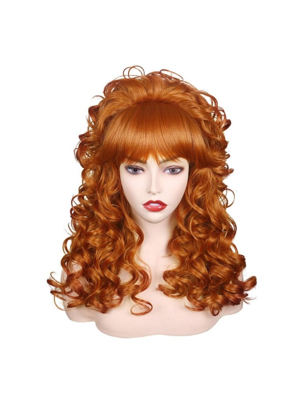 Women's Red Brown Costume For Halloween Long Curly Vintage Cosplay Wig Bangs